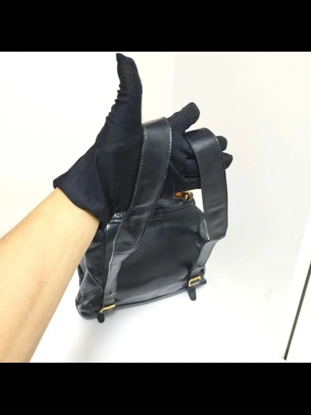 Gucci Black Leather Backpack with Bamboo Handle